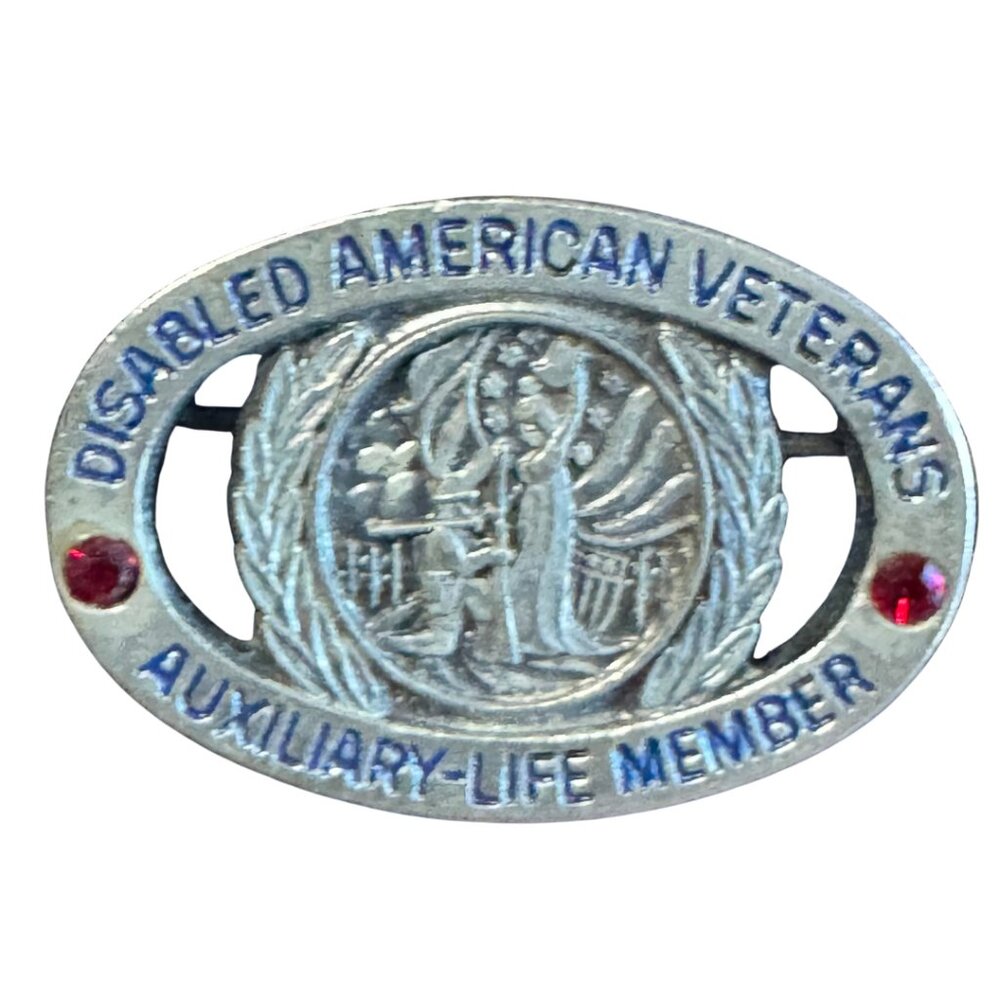 Disabled American Veterans Auxiliary Life Member Pin Red Rhinestones Vintage